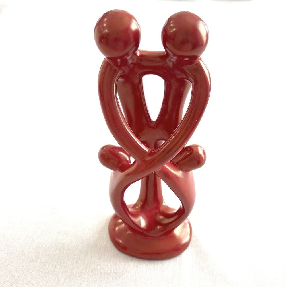 Hand Carved Family of Four Red Abstract Sculpture Figurine Home Decor Soapstone